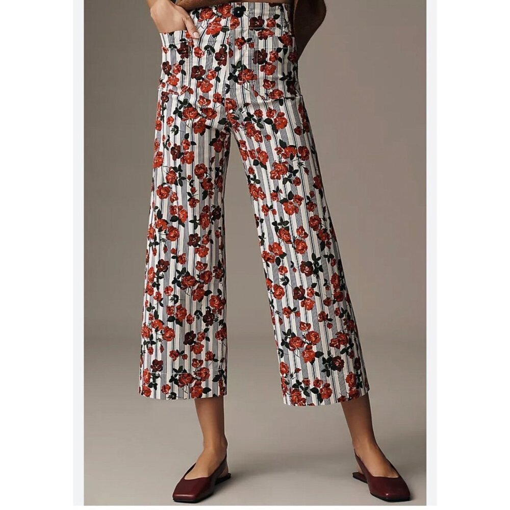 Anthropologie Colette Floral Rose Print Cropped Pants 33T